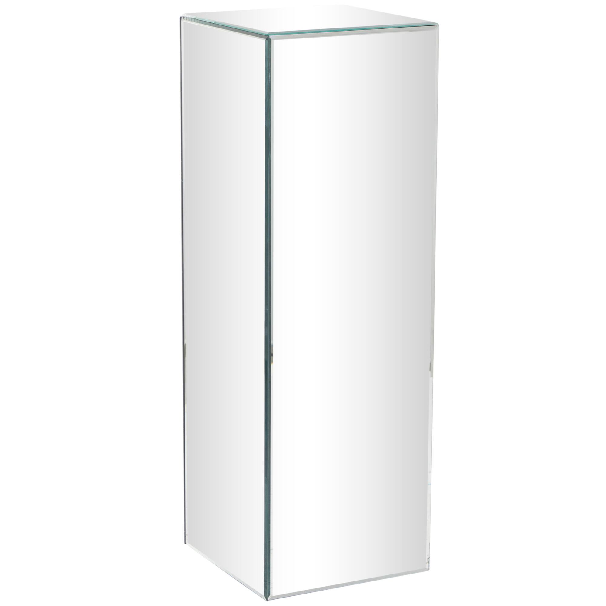 Silver Wood Mirrored Pedestal Table 10" x 10" x 30"